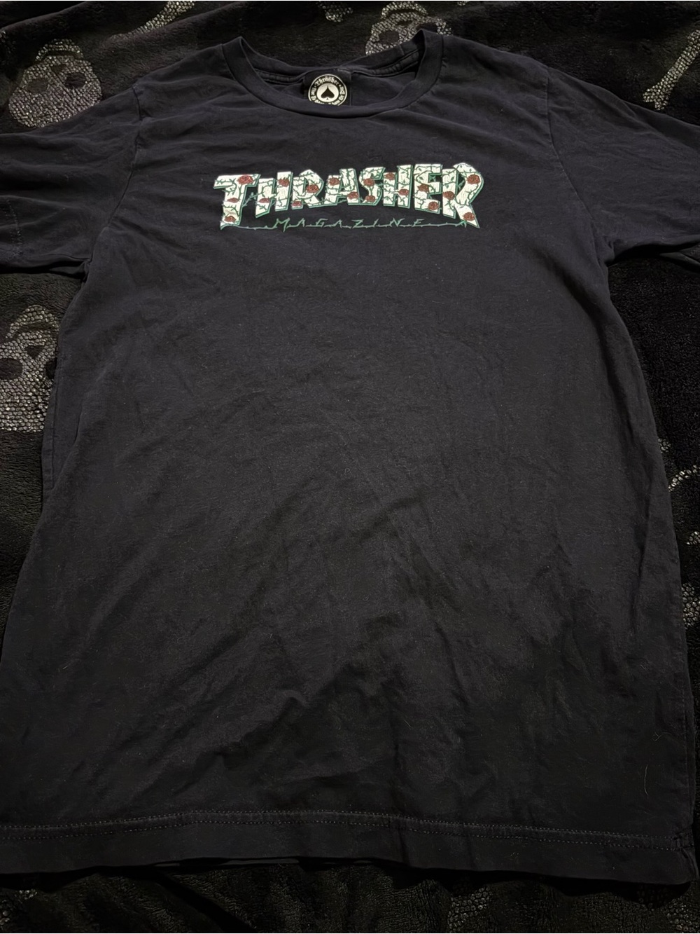 Thrasher Black Tee with Floral Logo